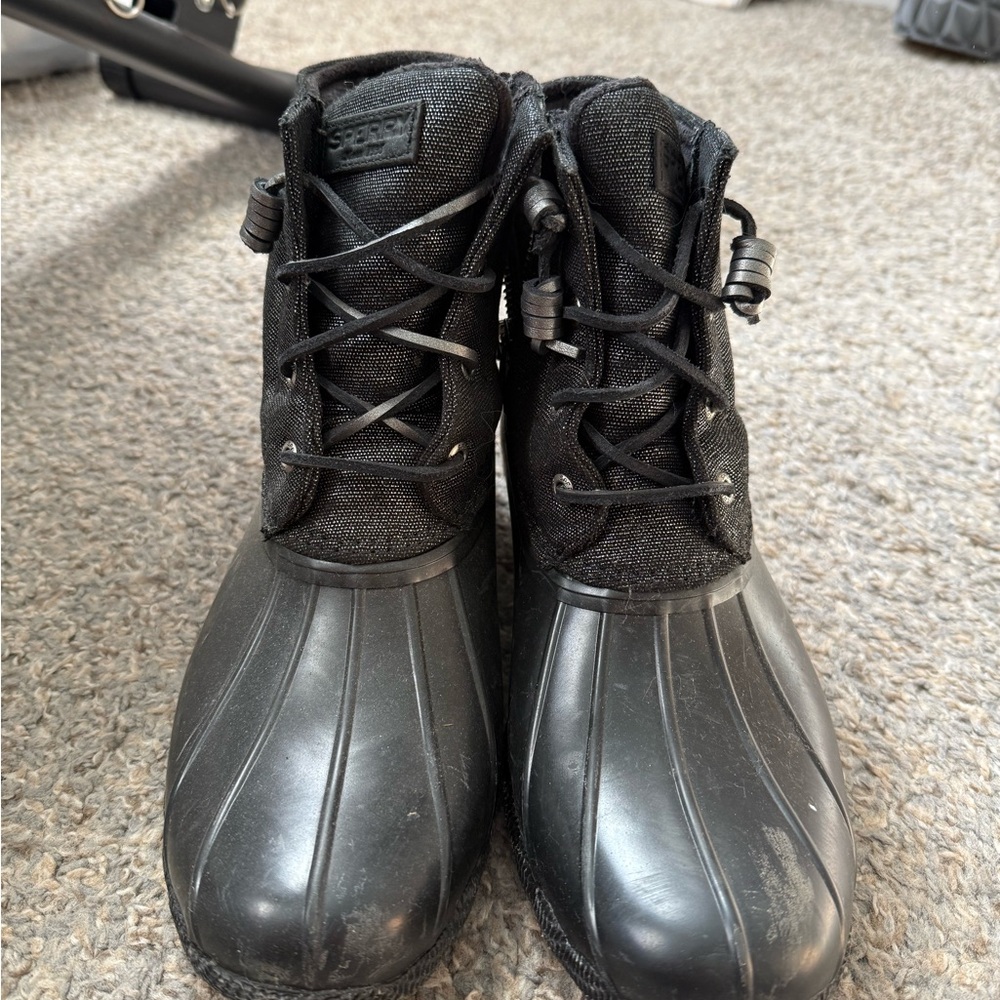 Sperry Black Lace-Up Duck Boots